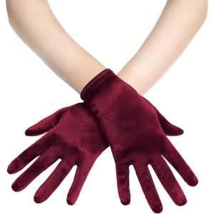 imageBABEYOND Short Satin Gloves for Women  Silk Opera Wedding Bridal Gloves Tea Party Banquet Costume 1920s Flapper AccessoriesDark Red