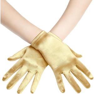 imageBABEYOND Short Satin Gloves for Women  Silk Opera Wedding Bridal Gloves Tea Party Banquet Costume 1920s Flapper AccessoriesGold