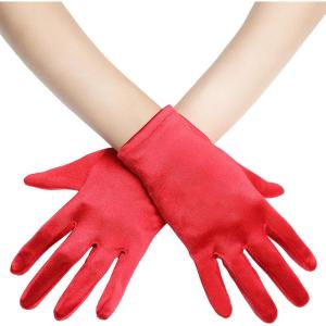 imageBABEYOND Short Satin Gloves for Women  Silk Opera Wedding Bridal Gloves Tea Party Banquet Costume 1920s Flapper AccessoriesRed