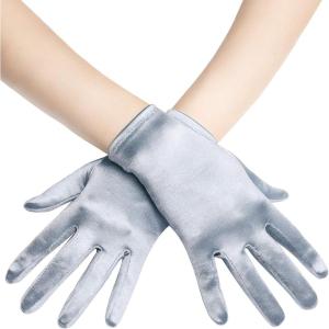 imageBABEYOND Short Satin Gloves for Women  Silk Opera Wedding Bridal Gloves Tea Party Banquet Costume 1920s Flapper AccessoriesSilver