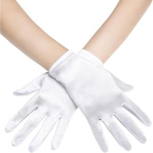 imageBABEYOND Short Satin Gloves for Women  Silk Opera Wedding Bridal Gloves Tea Party Banquet Costume 1920s Flapper AccessoriesWhite