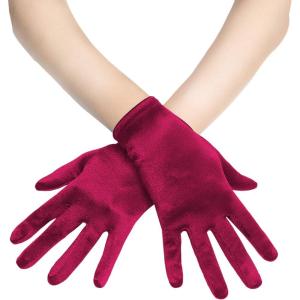 imageBABEYOND Short Satin Gloves for Women  Silk Opera Wedding Bridal Gloves Tea Party Banquet Costume 1920s Flapper AccessoriesWine Red