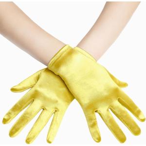 imageBABEYOND Short Satin Gloves for Women  Silk Opera Wedding Bridal Gloves Tea Party Banquet Costume 1920s Flapper AccessoriesYellow