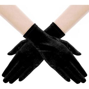 imageBABEYOND Short Velvet Gloves for Women  Wrist Tea Party Wedding Bridal Gloves Opera Costume 1920s Flapper AccessoriesBlack