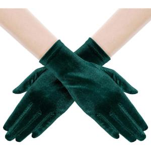 imageBABEYOND Short Velvet Gloves for Women  Wrist Tea Party Wedding Bridal Gloves Opera Costume 1920s Flapper AccessoriesDark Green