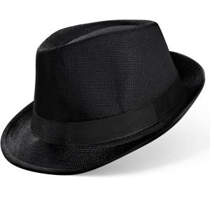 imageBABEYOND Straw Trilby Fedora Hat for Men1920s Felt Panama Hat Short Brim Summer Cap with RibbonAblack