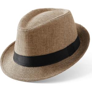 imageBABEYOND Straw Trilby Fedora Hat for Men1920s Felt Panama Hat Short Brim Summer Cap with RibbonAcamel
