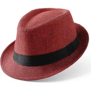 imageBABEYOND Straw Trilby Fedora Hat for Men1920s Felt Panama Hat Short Brim Summer Cap with RibbonAred