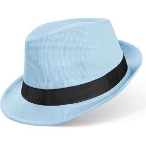 imageBABEYOND Straw Trilby Fedora Hat for Men1920s Felt Panama Hat Short Brim Summer Cap with RibbonBaby Blue