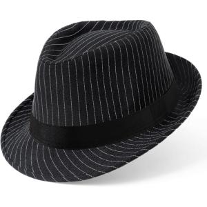 imageBABEYOND Straw Trilby Fedora Hat for Men1920s Felt Panama Hat Short Brim Summer Cap with RibbonCblack Stripes