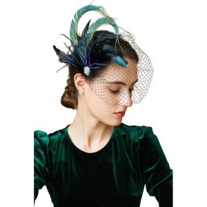 imageBABEYOND Veil Fascinator Hat for Women Peacock Feather Fascinators Hair Clip with Removable Veil Tea Party Hat Bridal WeddingHpeacock