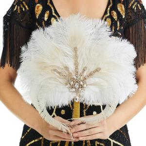 imageBABEYOND Vintage 1920s Bridal Feather Bouquet Crystal Bridesmaid Bouquet 20s Gatsby Wedding Bouquet BeigeWhite  Beige