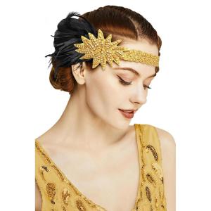 imageBABEYOND Vintage 1920s Flapper Headband Roaring 20s Great Gatsby Headpiece with Feather 1920s Flapper Gatsby Hair Accessories DarkgreenBlack Gold