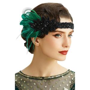 imageBABEYOND Vintage 1920s Flapper Headband Roaring 20s Great Gatsby Headpiece with Feather 1920s Flapper Gatsby Hair Accessories DarkgreenDark Green