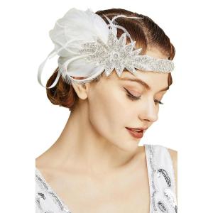 imageBABEYOND Vintage 1920s Flapper Headband Roaring 20s Great Gatsby Headpiece with Feather 1920s Flapper Gatsby Hair Accessories DarkgreenWhite