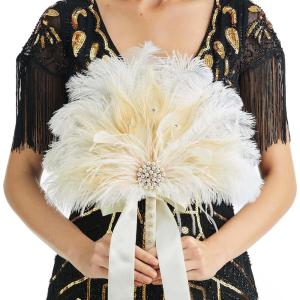 imageBABEYOND Vintage Bridal Feather Bouquet 1920s Ostrich Feather Fan Crystal Bridesmaid Bouquet 20s Gatsby Wedding Bouquet Flapper Accessories WhiteApricot