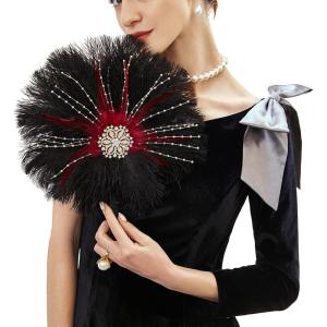 imageBABEYOND Vintage Bridal Feather Bouquet 1920s Ostrich Feather Fan Crystal Bridesmaid Bouquet 20s Gatsby Wedding Bouquet Flapper Accessories WhiteBlack Red