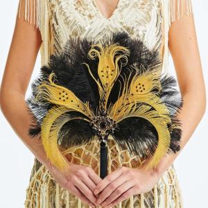 imageBABEYOND Vintage Bridal Feather Bouquet 1920s Ostrich Feather Fan Crystal Bridesmaid Bouquet 20s Gatsby Wedding Bouquet Flapper Accessories WhiteBlack