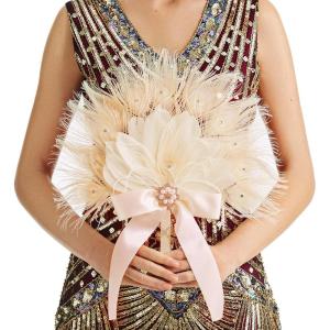 imageBABEYOND Vintage Bridal Feather Bouquet 1920s Ostrich Feather Fan Crystal Bridesmaid Bouquet 20s Gatsby Wedding Bouquet Flapper Accessories WhiteChampagne