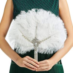 imageBABEYOND Vintage Bridal Feather Bouquet 1920s Ostrich Feather Fan Crystal Bridesmaid Bouquet 20s Gatsby Wedding Bouquet Flapper Accessories WhiteWhite  Crystal Handle