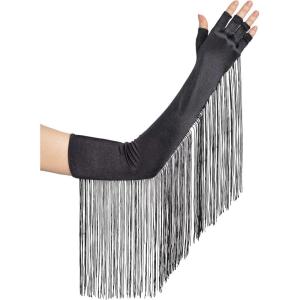 imageBABEYOND Vintage Long Opera Pageant Gloves  1920s Fringe Fingerless Elbow Gloves for Costume Party WeddingBlack