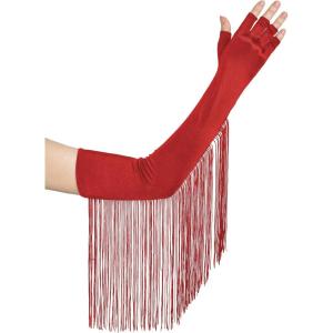imageBABEYOND Vintage Long Opera Pageant Gloves  1920s Fringe Fingerless Elbow Gloves for Costume Party WeddingRed