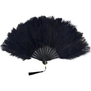 imageBABEYOND Vintage Style Folding Handheld Ostrich Feather Fan 1920s Flapper Accessories BlackBlack