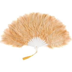 imageBABEYOND Vintage Style Folding Handheld Ostrich Feather Fan 1920s Flapper Accessories BlackCamel