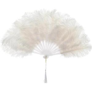 imageBABEYOND Vintage Style Folding Handheld Ostrich Feather Fan 1920s Flapper Accessories BlackWhite