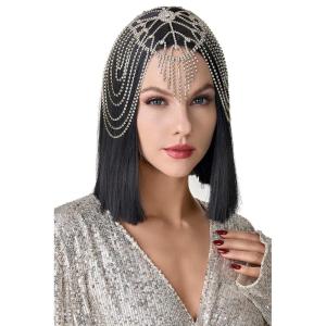 imageBABEYOND Vintage Style Roaring 20s Crystal Rhinestone Flapper Cap Headpiece Head Jewelry ChainsGold