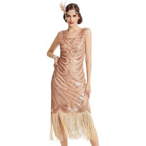 imageBABEYOND Womens 1920s Flapper Dress Art Deco Fringed Sequin Gatsby Costume Dress Pink XSXLRosegold