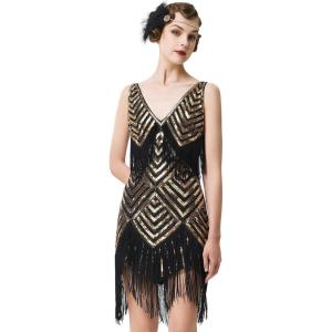 imageBABEYOND Womens 1920s Flapper Dress V Neck Slip Dress Roaring 20s Great Gatsby Dress for PartyBlack Gold
