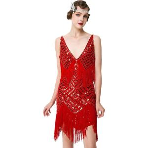 imageBABEYOND Womens 1920s Flapper Dress V Neck Slip Dress Roaring 20s Great Gatsby Dress for PartyRed