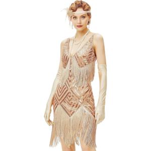 imageBABEYOND Womens 1920s Flapper Dress V Neck Slip Dress Roaring 20s Great Gatsby Dress for PartyRose Gold