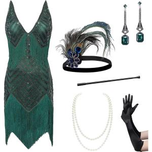 imageBABEYOND Womens 1920s Flapper Dress V Neck Slip Dress Roaring 20s Great Gatsby Dress for PartySet  Dark Green