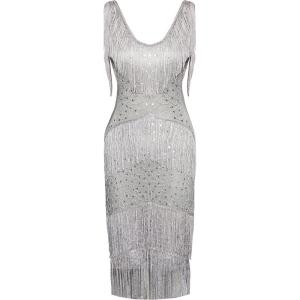 imageBABEYOND Womens 1920s Flapper Dress V Neck Slip DressGray