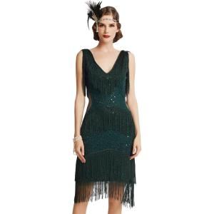 imageBABEYOND Womens 1920s Flapper Dress V Neck Slip DressGreen