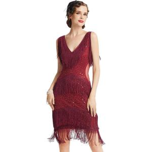 imageBABEYOND Womens 1920s Flapper Dress V Neck Slip DressWinered