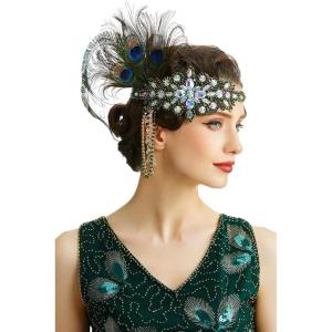 imageBABEYOND Womens 1920s Headband Flapper Feather Headpiece with Chain Roaring 20s Gatsby Themed Party Hair AccessoryPeacock