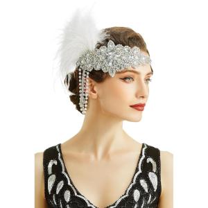 imageBABEYOND Womens 1920s Headband Flapper Feather Headpiece with Chain Roaring 20s Gatsby Themed Party Hair AccessoryWhite
