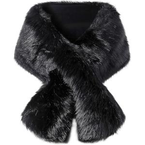 imageBABEYOND Womens Faux Fur Collar Shawl Faux Fur Scarf Wrap Evening Cape for Winter CoatBlack