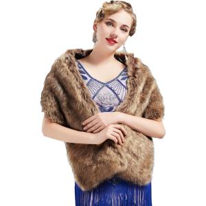 imageBABEYOND Womens Faux Fur Collar Shawl Faux Fur Scarf Wrap Evening Cape for Winter CoatCamel