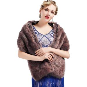 imageBABEYOND Womens Faux Fur Collar Shawl Faux Fur Scarf Wrap Evening Cape for Winter CoatDark Coffee
