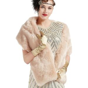 imageBABEYOND Womens Faux Fur Collar Shawl Faux Fur Scarf Wrap Evening Cape for Winter CoatLight Camel