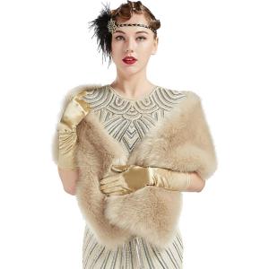 imageBABEYOND Womens Faux Fur Collar Shawl Faux Fur Scarf Wrap Evening Cape for Winter CoatLight Khaki