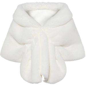 imageBABEYOND Womens Faux Fur Collar Shawl Faux Fur Scarf Wrap Evening Cape for Winter CoatWhite