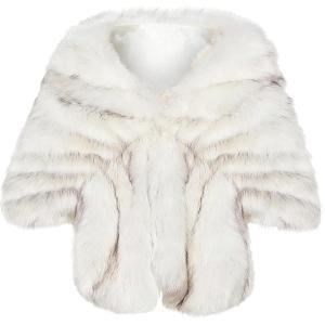 imageBABEYOND Womens Faux Fur Collar Shawl Faux Fur Scarf Wrap Evening Cape for Winter CoatWhite Fox