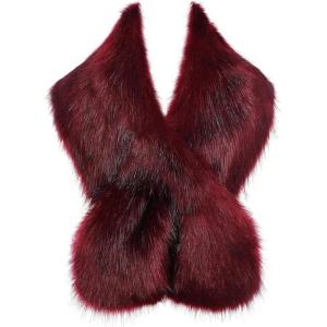 imageBABEYOND Womens Faux Fur Shawl Party Faux Fur Collar Fur Wraps for Winter Bridal Wedding Cover UpWine Red