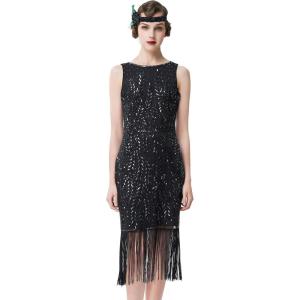 imageBABEYOND Womens Flapper Sequin Beaded Dress Long Fringe Gatsby Roaring 20sBlack