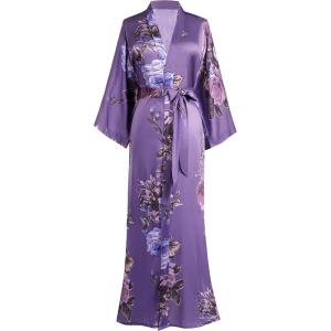imageBABEYOND Womens Kimono Robe Long Satin Silky Floral Lightweight Bridesmaid Wedding Bachelorette Party RobePurple